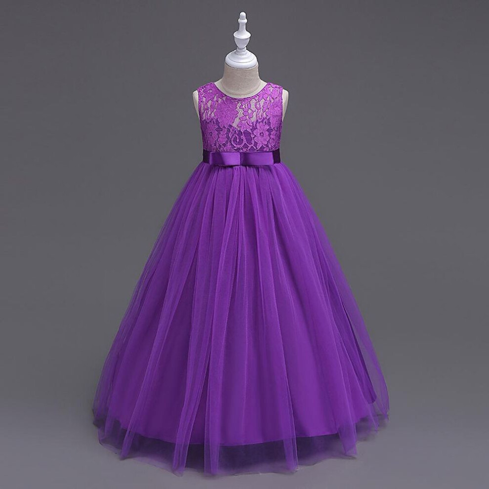 (purple, 150cm) European and American Princess Lace Floor-Length Girl's Evening Dress
