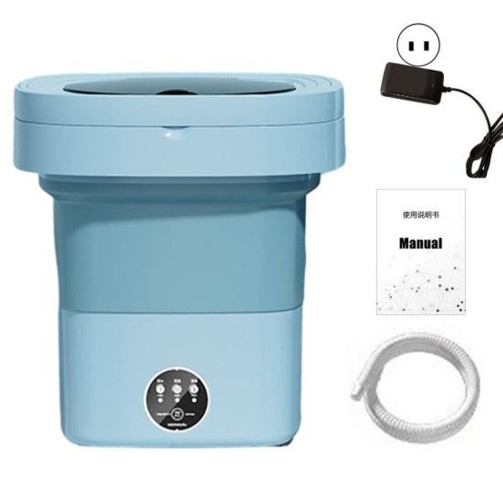 (blue, US Plug) 1 Set Folding Type Washing Machine With Water Pipe Low Noise Energy-saving Portable Socks Baby Clothes Mini Washer Bathroom Supplies