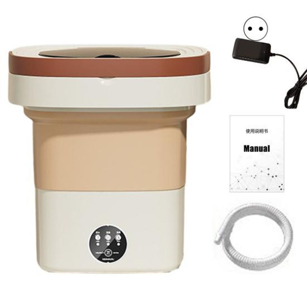 (khaki, EU) 1 Set Foldable Mini Washing Machine Low Noise Energy-saving Compact Size Underwear Socks Clothes Small Washer Bathroom Supplies