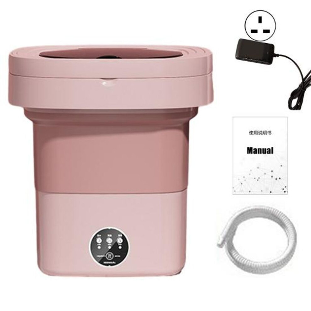 (pink, UK) 1 Set Foldable Washing Machine With Water Pipe Low Noise Energy-saving Portable Socks Baby Clothes Mini Washer Bathroom Supplies