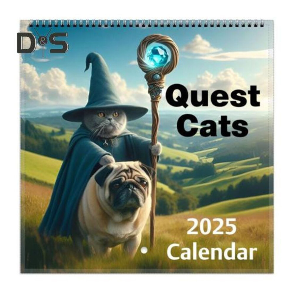 2025 Wall Calendar Weird Medieval Quest Cats Wall Hanging Calendar 12 Month Cartoon Cat Paper Planner For Home Office Decor