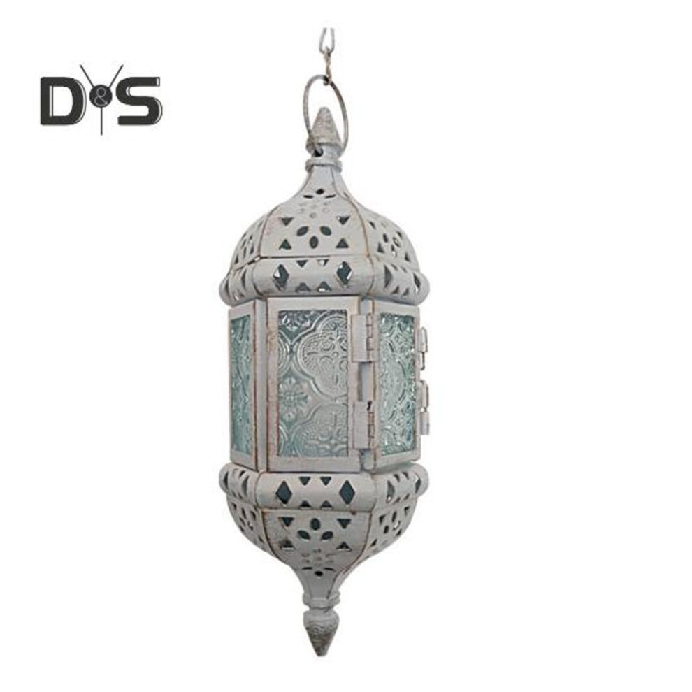 (white) Iron Hanging Candle Holder Vintage Glass Moroccan Tea Light Candle Holder European Style Hollow Candle Holder For Wedding Garden