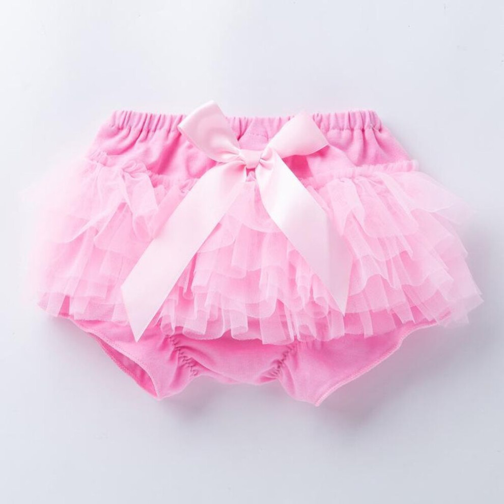 (pink, S (0-3 months)) New Baby Girl Double-sided Veil Shorts With Bow - Stylish Solid Color Mesh Skirt