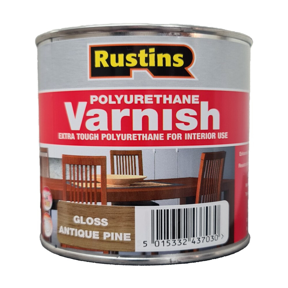 Rustins POGA500 Polyurethane Varnish & Stain Gloss Antique Pine 500ml