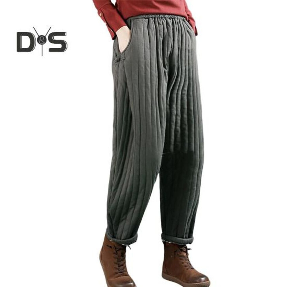 (army green, XXL) Women Casual Pants Elastic High Waist Loose Fit Thickened Sweatpants with Pockets Solid Color Casual Trousers