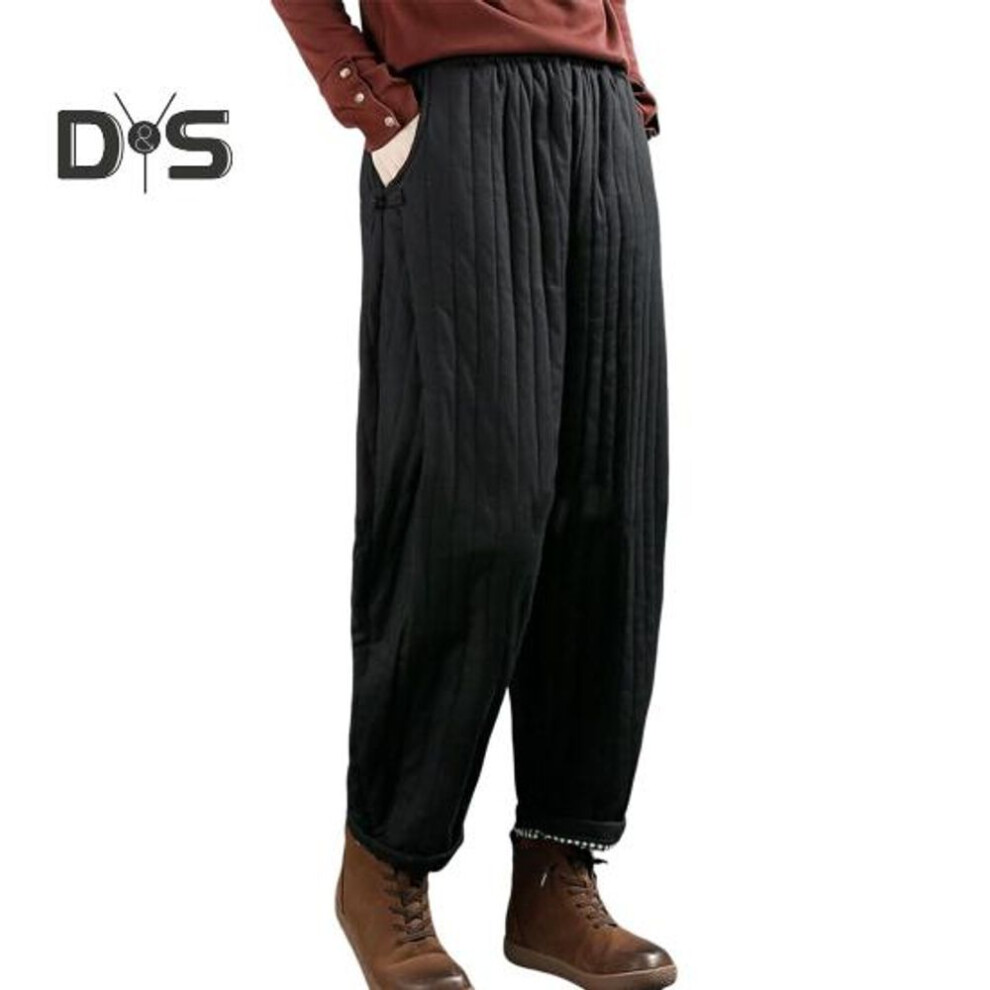 (black, XXXL) Women Casual Pants Elastic High Waist Loose Fit Thickened Sweatpants with Pockets Solid Color Casual Trousers