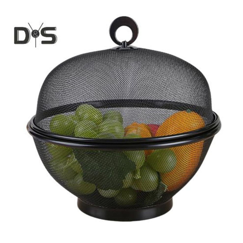 (black) Large Capacity Mesh Fruit Basket With Lid Fly-proof Fruit Bowl Easy To Clean Dishwasher Safe Fruit Basket With Cover