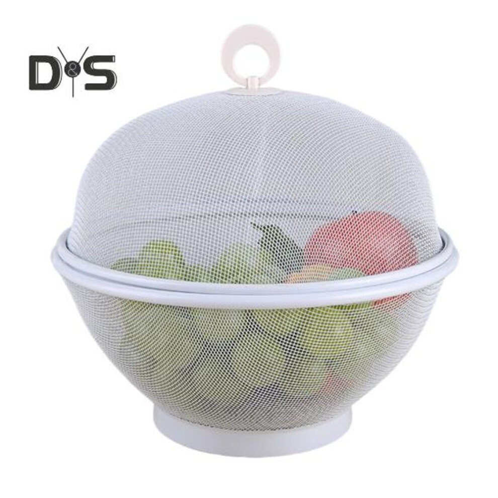 (white) Large Capacity Mesh Fruit Basket With Lid Fly-proof Fruit Bowl Easy To Clean Dishwasher Safe Fruit Basket With Cover