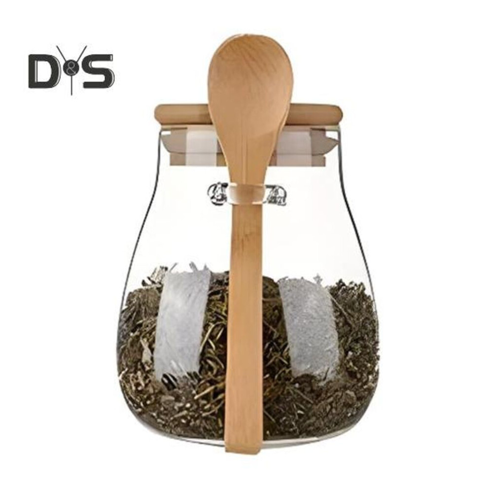 (as the picture, 350ml) Glass Storage Jar With Bamboo Lid Large Capacity Food Grade Bpa Free Transparent Glass Jar Storage Container With Spoon