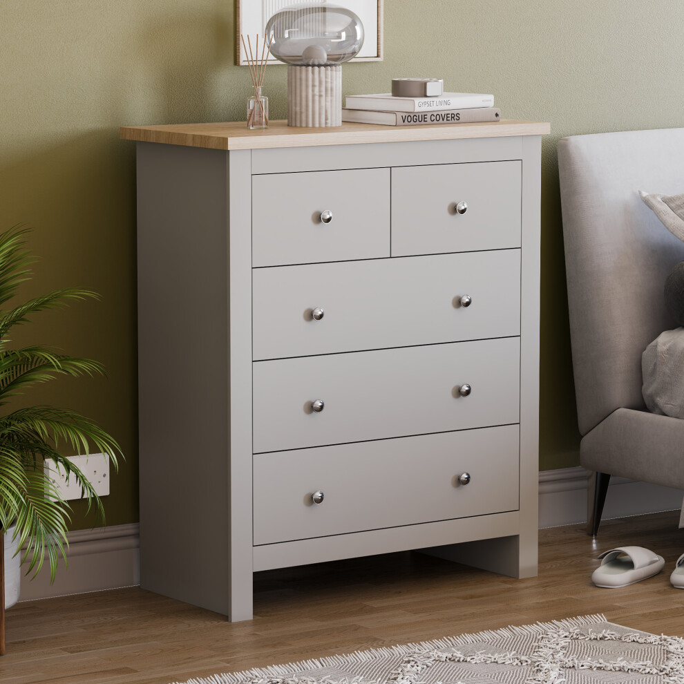 (Grey & Oak) Arlington 3+2 Drawer Chest Bedroom Clothes Storage
