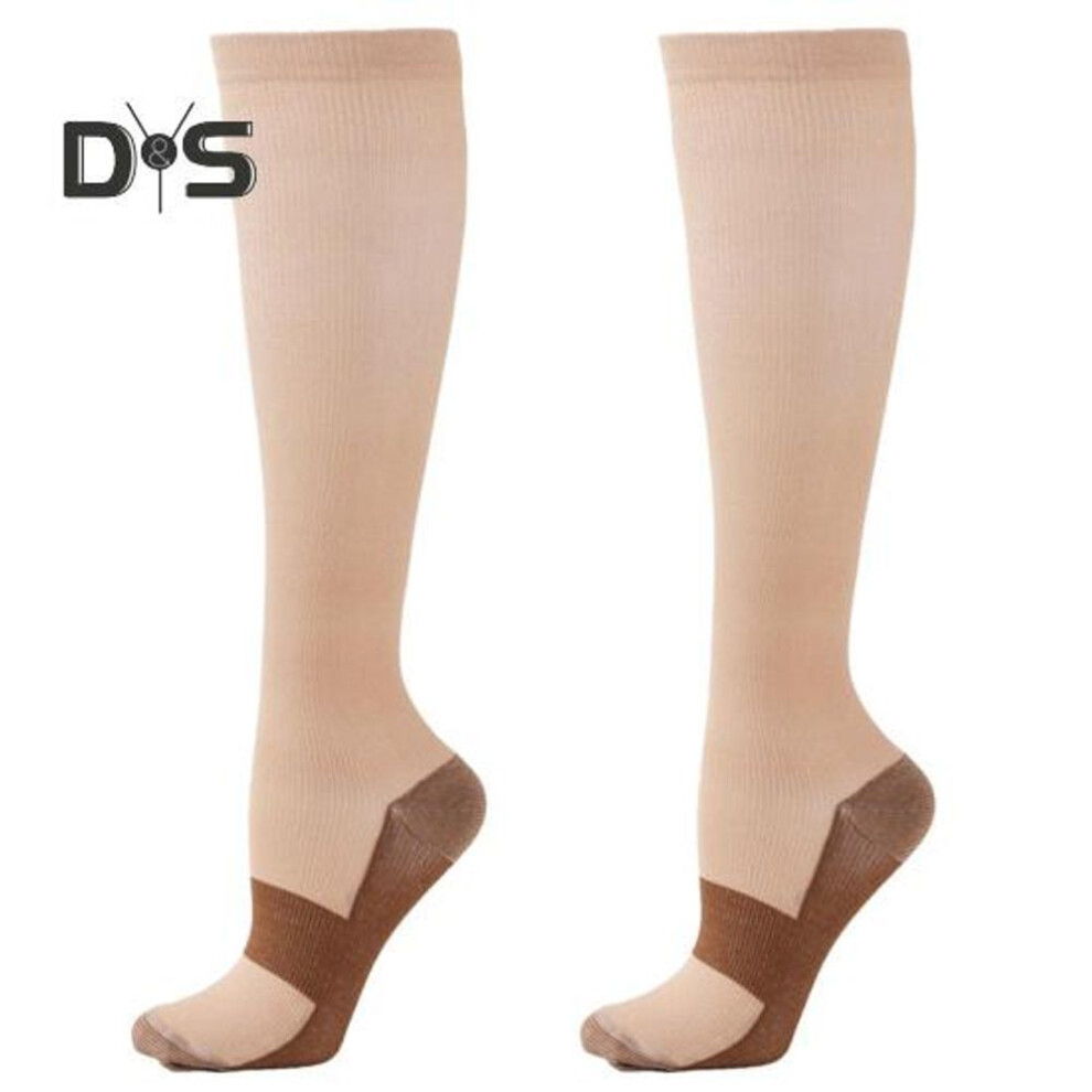 (beige, L) 1 Pair Women Winter Sport Socks Compression Yoga Socks Knee Length Long-tube High Elasticity Wrapping Anti-slip Socks Comfort Warmth Stockings For