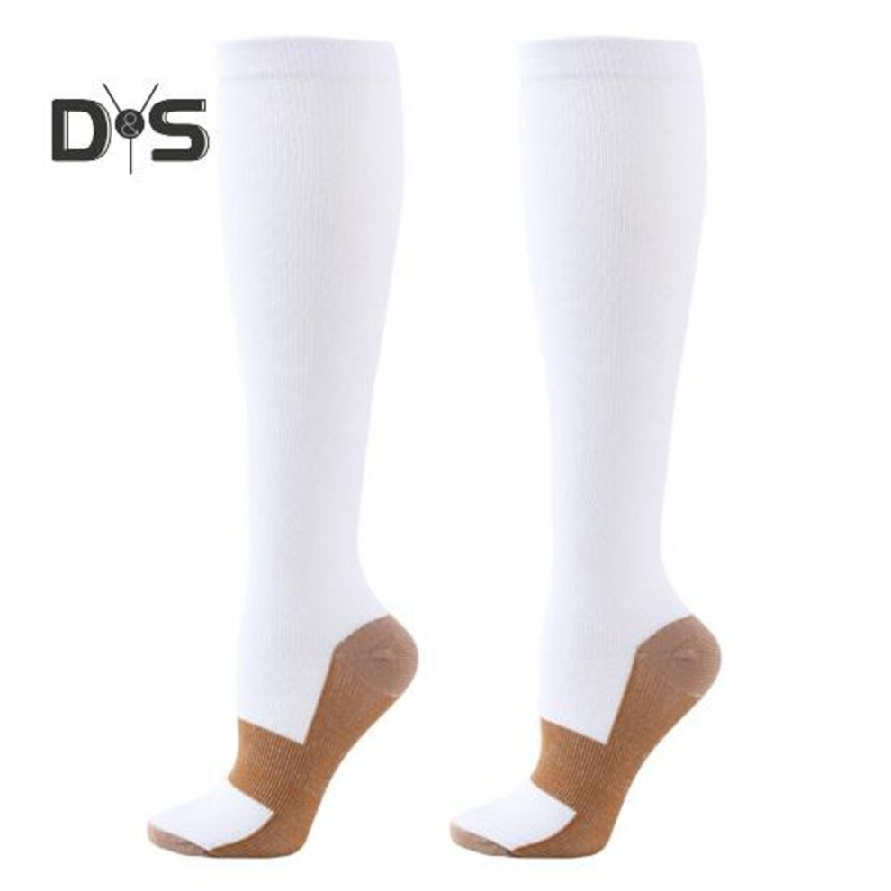 (white, L) 1 Pair Women Winter Sport Socks Compression Yoga Socks Knee Length Long-tube High Elasticity Wrapping Anti-slip Socks Comfort Warmth Stockings for