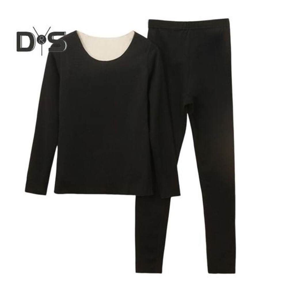 (black, XXL) 2 Pcs/set Winter Woemn Thermal Underwear Set Round Neck Seamless Long Sleeve Warm Slim Fit High Elastic Cold Weather Pajamas Set Homewear Sleepwear