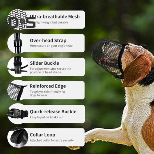 (black, XXL) Dog Muzzle Soft Mesh Muzzle for Small Medium Large Dogs Breathable Basket Muzzle for Anti Barking Chewing Biting 1