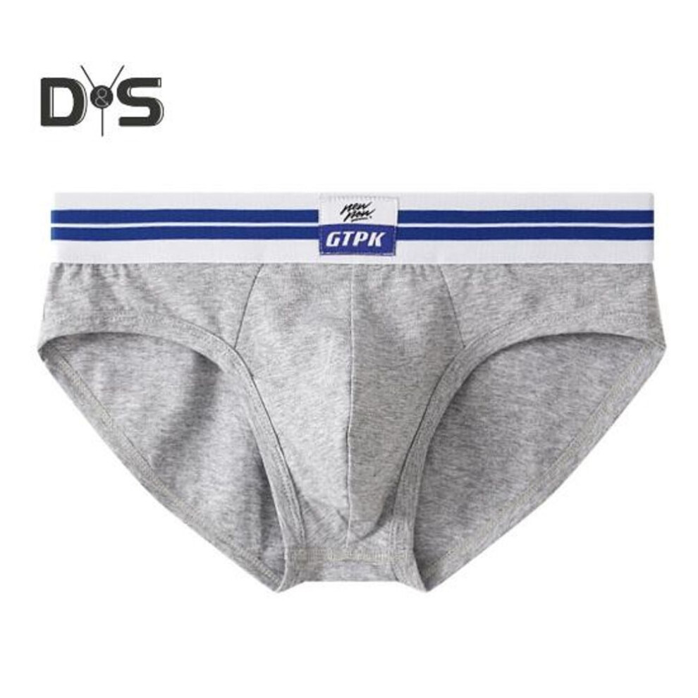 (grey, L) Men Briefs Mid-rise Elastic Waistband Breathable Color Matching Slim Fit Underwear with 3D Pouch Design Daily Wear