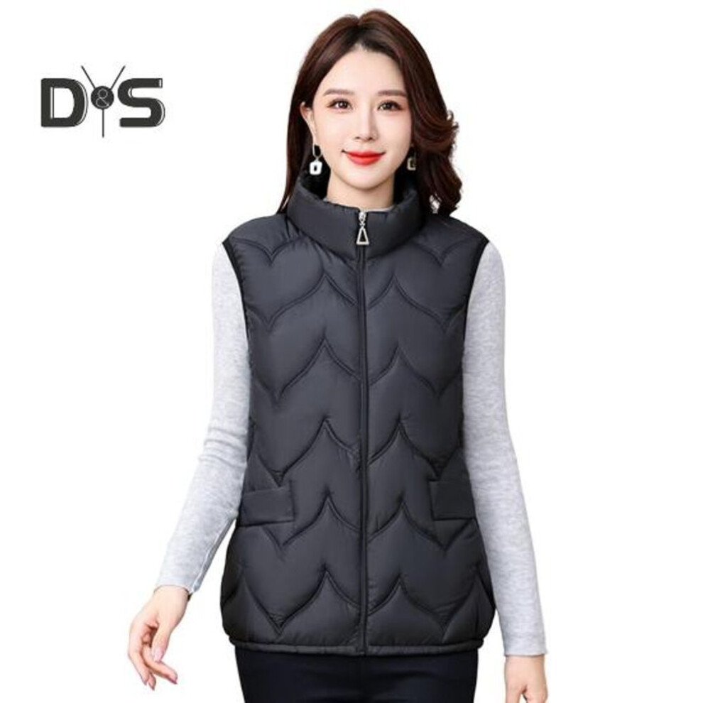 (black, XXXL) Women Winter Vest Coat Thickened Padded Stand Collar Neck Protection Sleeveless Outerwear Zipper Closure Solid Color Keep Warm Waistcoat