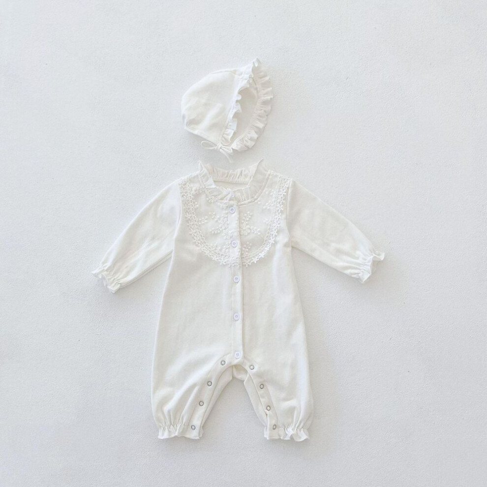 (ivory, 90 cm) 2024 Spring/autumn Lace Collar Long-sleeve Jumpsuit For Newborn Girls