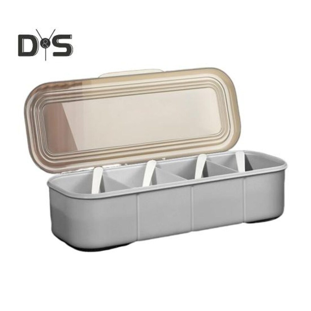 (grey, 4Grid) Condiment Server With Ice Tray Cold Serving Tray For Bar Fruit Salad Taco Multipurpose Chilled Condiment Caddy With Compartments And Separate Lids