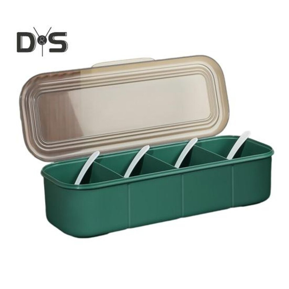 (green, 4Grid) Condiment Server with Ice Tray Cold Serving Tray for Bar Fruit Salad Taco Multipurpose Chilled Condiment Caddy with Compartments And Separate Lids