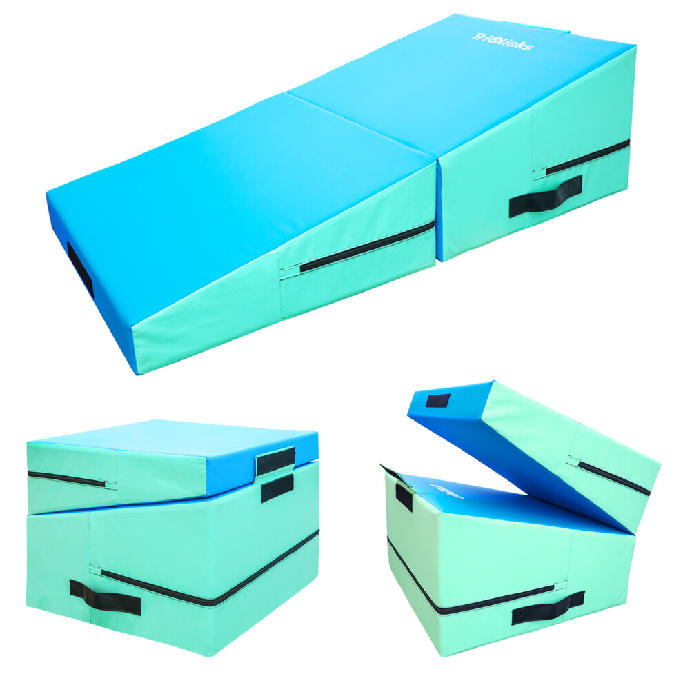 (Incline Gymnastics Mat-Ice Green & Ice Blue) Inflatable Air Barrel Roller Gymnastics Mats Air Track Tumbling Mat