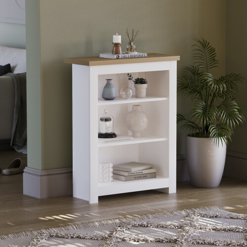 Vida Designs (White & Oak) Arlington 3 Tier Bookcase Shelf Library Storage