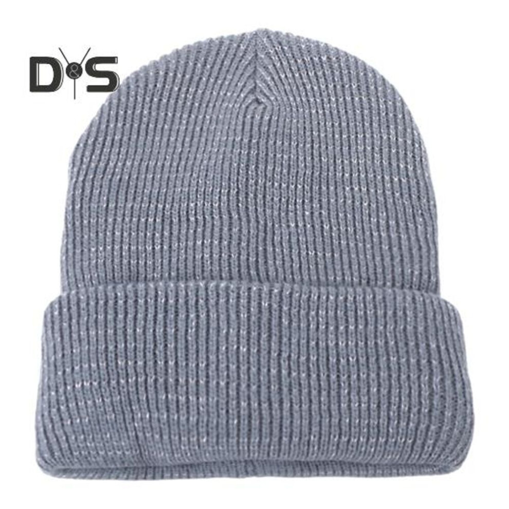 (grey) Women Knitted Hat Reflective At Night High Elasticity Folded Brim Dome Hip Hop Street Style Online Celebrity Cap Winter Keep Warm Headwear