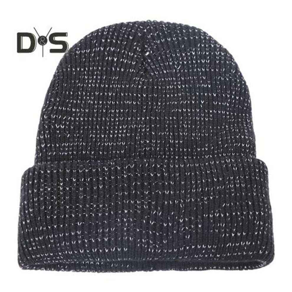 (black) Women Knitted Hat Reflective at Night High Elasticity Folded Brim Dome Hip Hop Street Style Online Celebrity Cap Winter Keep Warm Headwear