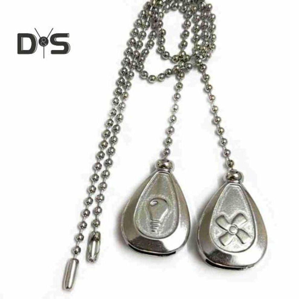 (silver) 2pcs Ceiling Fan Pull Chain Extension Heavy Duty Alloy Decorative Light Pulls Beaded Chain Extender With Connector Drop Shaped Pendant