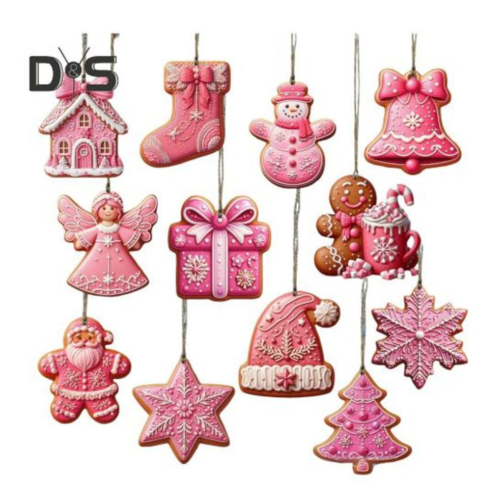 (as the picture, A) 12/24/36Pcs Christmas Wooden Hanging Decoration Xmas Tree Hanging Santa Claus Snowman Stocking Gingersnap Bell Ornament Pendant