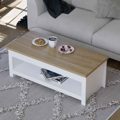 Vida Designs (White & Oak) Arlington Coffee Table with Bottom Shelf Storage 2