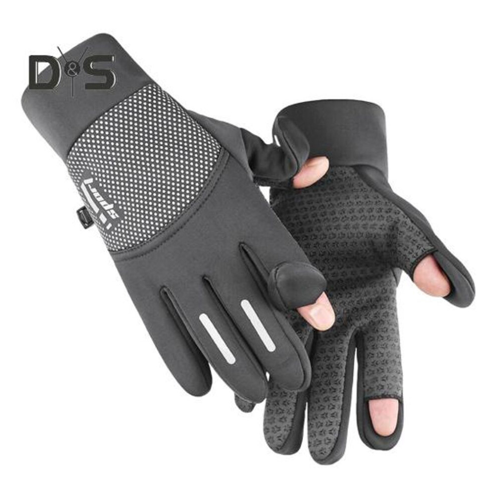 (grey) 1 Pair Winter Cycling Gloves Warm Flip-top Touchscreen Non-slip Windproof Waterproof Cold Weather Men Outdoor Motorcycle Riding Snow Skiing Gloves