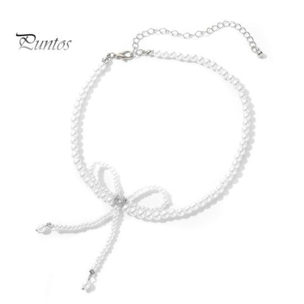 (silver) Faux Pearl Choker Necklace With Adjustable Fit Bow Design Short Necklace Formal Events Dresses Parties Necklace Jewelry Gift