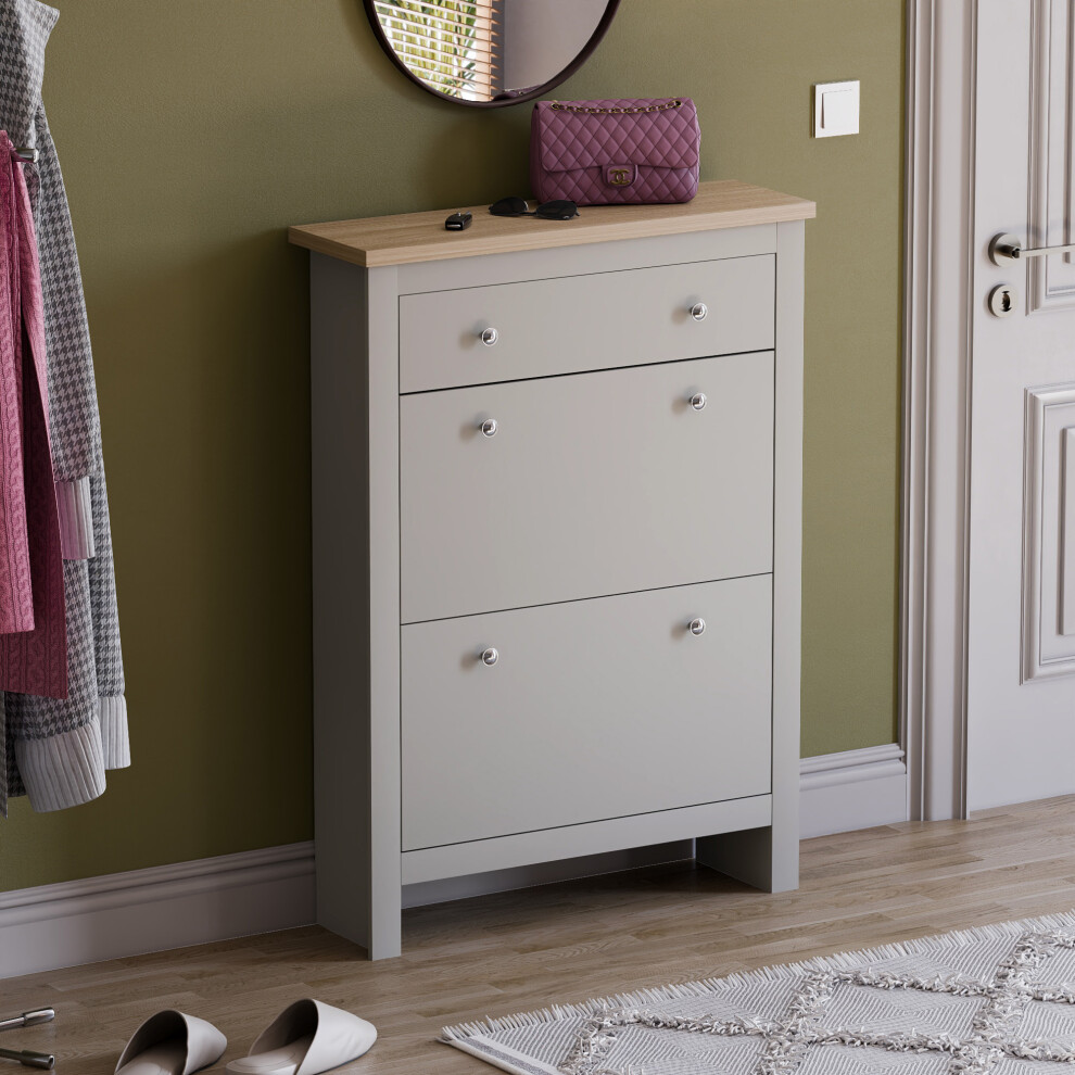 (Grey & Oak) Arlington 2 Door 1 Drawer Shoe Cabinet Rack