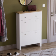 (White & Oak) Arlington 2 Door 1 Drawer Shoe Cabinet Rack