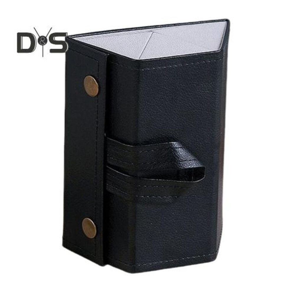 (black, A) Travel Glasses Case Foldable Snap Closure Hanging Loop Interior Mirror Sunglasses Jewelry Organizer Vegan Leather Protective Storage Bag