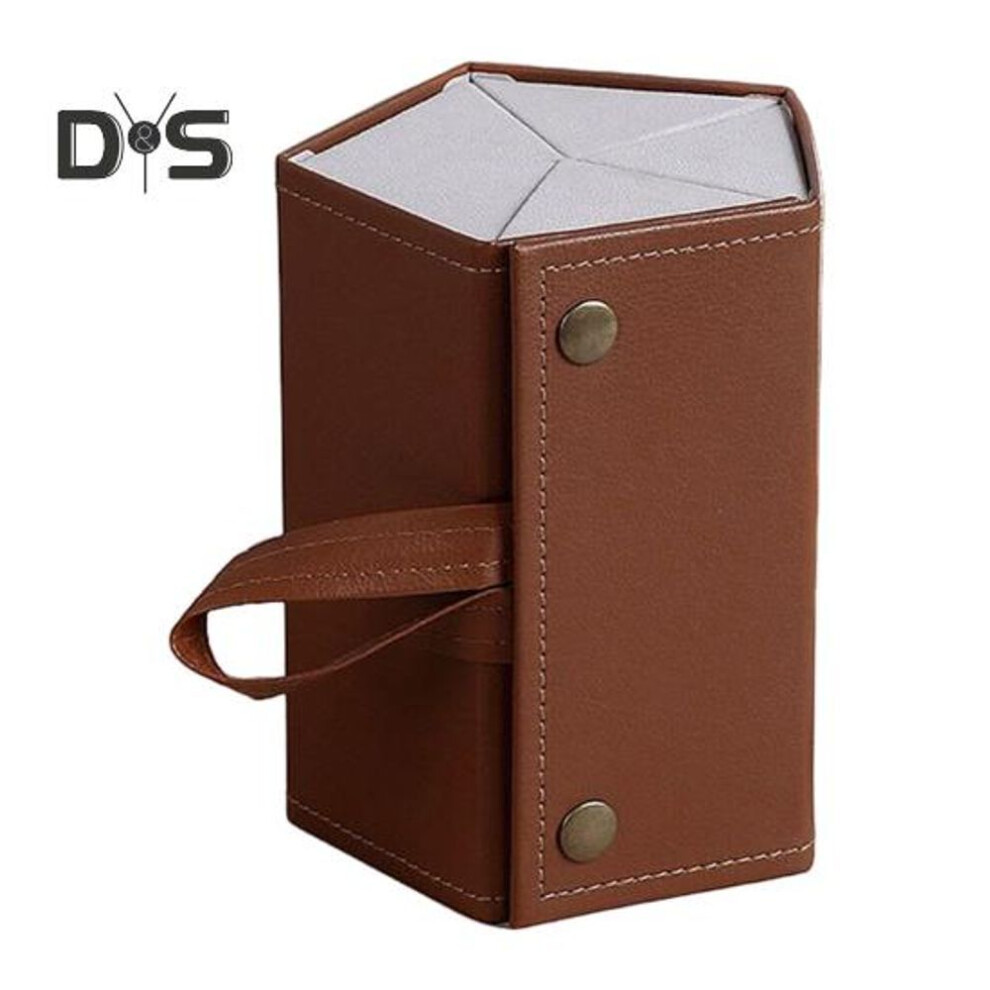 (brown, B) Travel Glasses Case Foldable Snap Closure Hanging Loop Interior Mirror Sunglasses Jewelry Organizer Vegan Leather Protective Storage Bag