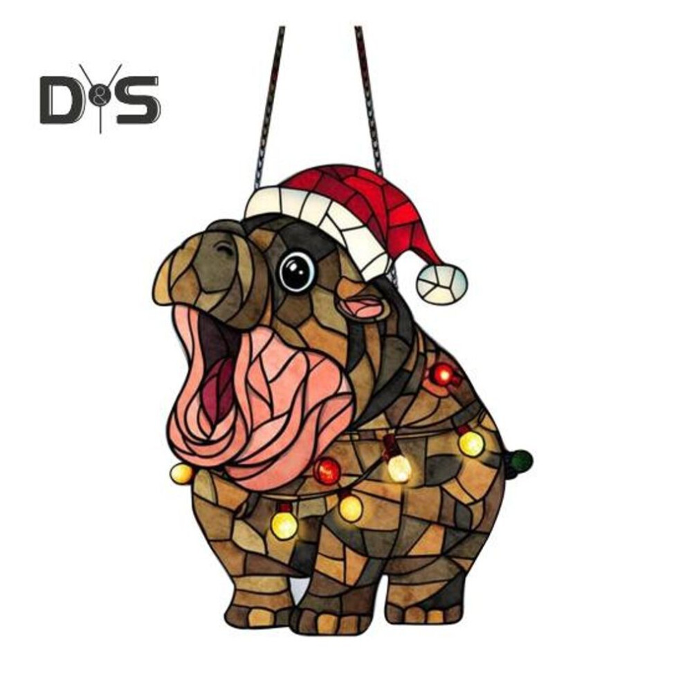 (as the picture, 8 cm) Moo Deng Sun Catcher Stained Acrylic Window Hanging Ornament Santa Hat Hippo Ornament For Bedrooms Balconies Patios