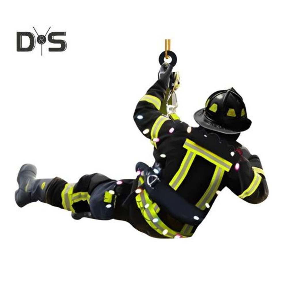 (as the picture, 3) Christmas Firefighter Ornaments Acrylic Fireman Decorations Firefighting Keepsake Hanging Pendant for Tree Wall Car Decor
