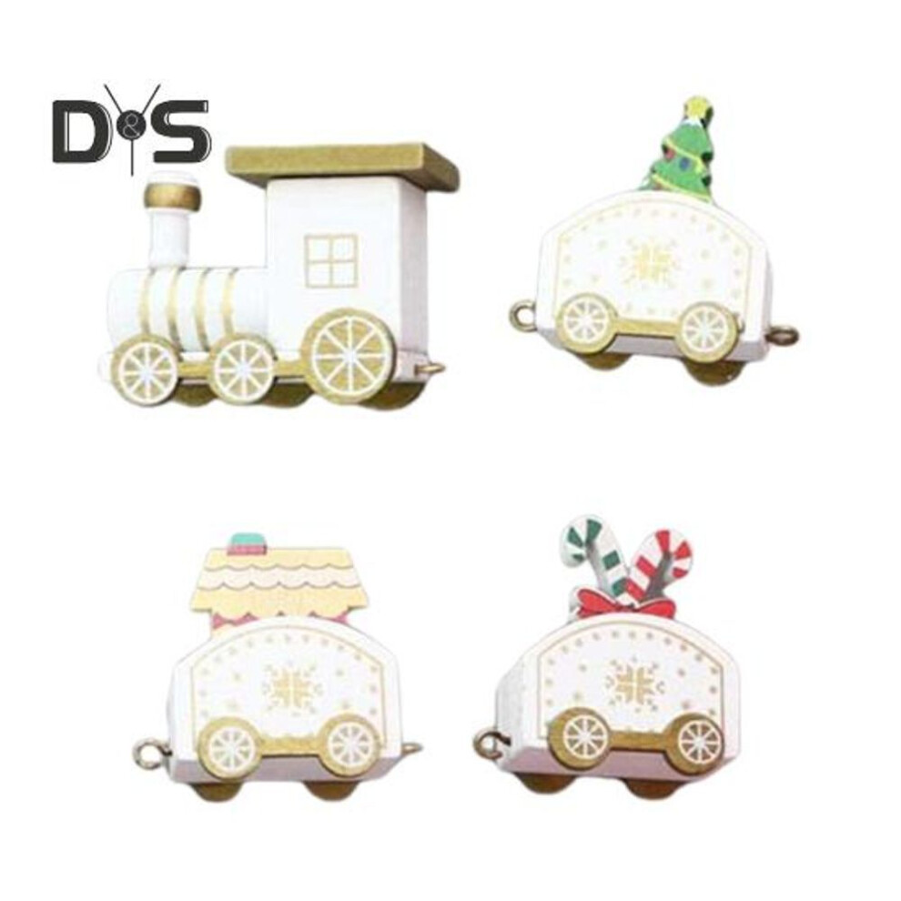 (white) Christmas Wooden Train Decor Set Diy Mini Christmas Tree House Reindeer Figurines Train Set 4-section Train Toy For Home Decoration