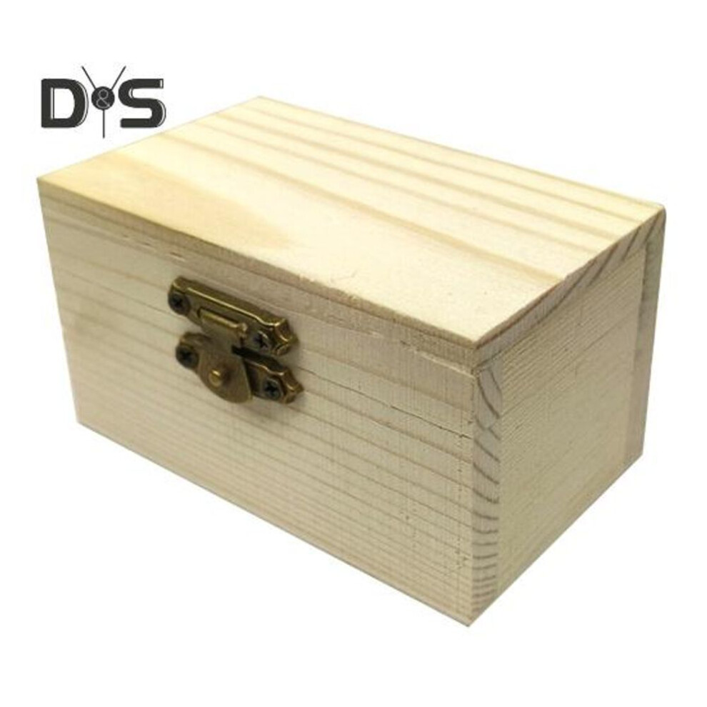 (as the picture, Horizontal) Unfinished Wooden Box DIY Pine Wood Treasure Chest with Locking Clasp Hinged Lid Jewelry Storage Box for Family Friends