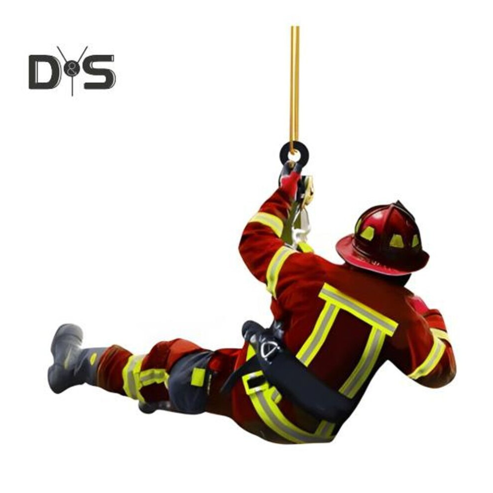 (as the picture, 5) Christmas Firefighter Ornaments Acrylic Fireman Decorations Firefighting Keepsake Hanging Pendant For Tree Wall Car Decor