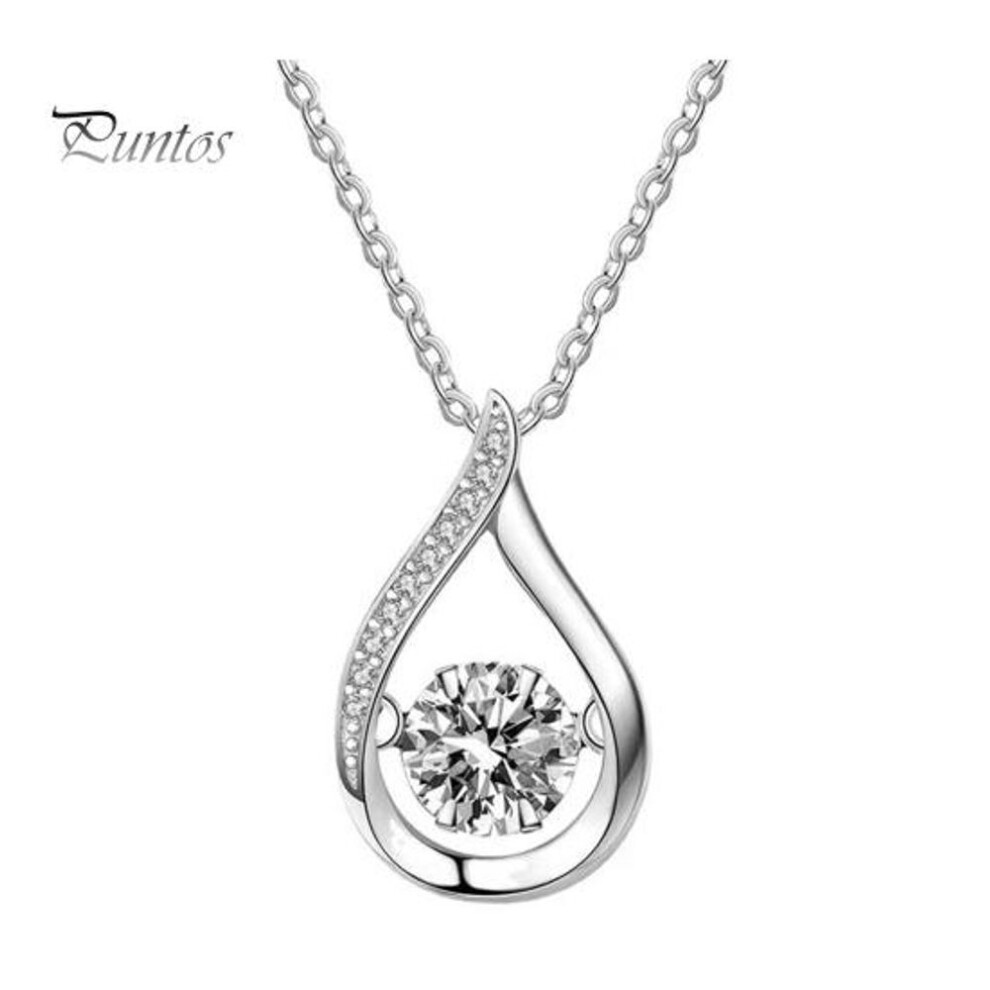(silver) Women Necklace Cubic Zirconia Inlaid Waterdrop Shape Charm Adjustable Length Necklace With Spring Buckle Jewelry Gift