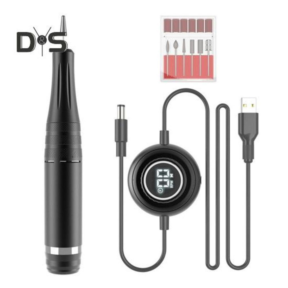 (black) Electric Nail Polisher With 6 Attachments Usb Manicure Tool For Fingernails And Toenails High Speed 35000rpm Nail Machine For Home And Salon Use