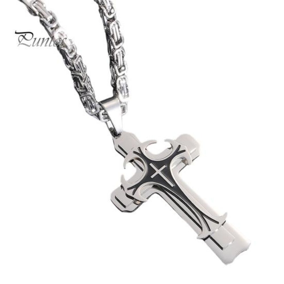 (silver) Mens Necklace Large Titanium Steel Pendant Long Chain Necklace Chunky Fashion Jewelry For Daily Wear Weddings Parties Accessory