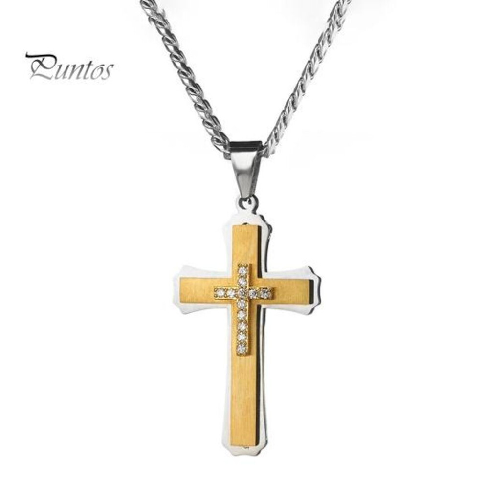 (gold,silver) Men Necklace Cubic Zirconia Pendant Neck Jewelry Thick Chain Daily Wear Gifting Lightweight Stainless Steel Men Clavicle Necklace
