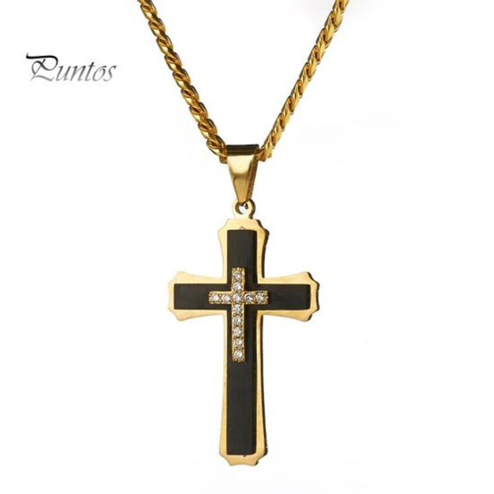 (black,gold) Men Necklace Cubic Zirconia Pendant Neck Jewelry Thick Chain Daily Wear Gifting Lightweight Stainless Steel Men Clavicle Necklace