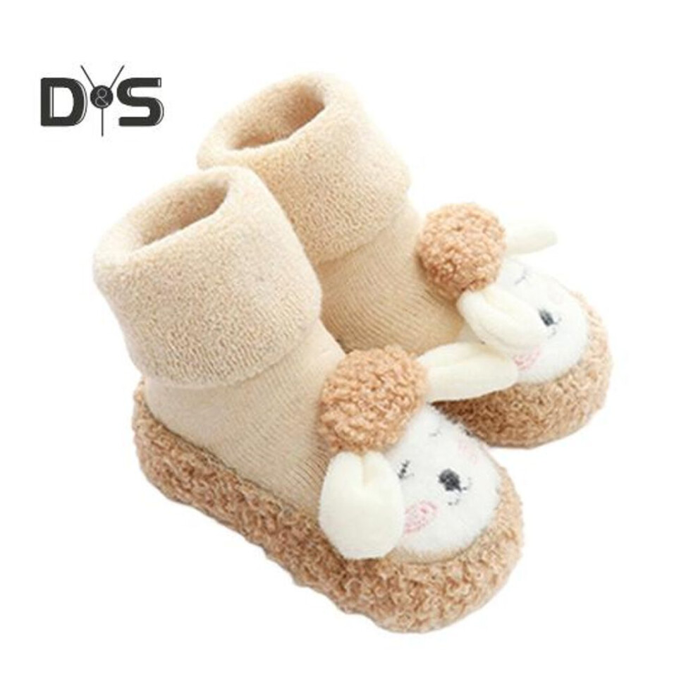 (khaki, L) 1 Pair Baby Socks For 1-3y Cartoon Doll Design All Seasons Wear Non-skid Toddler Sock Shoes For Boys Girls First Walking Infant Walking Socks