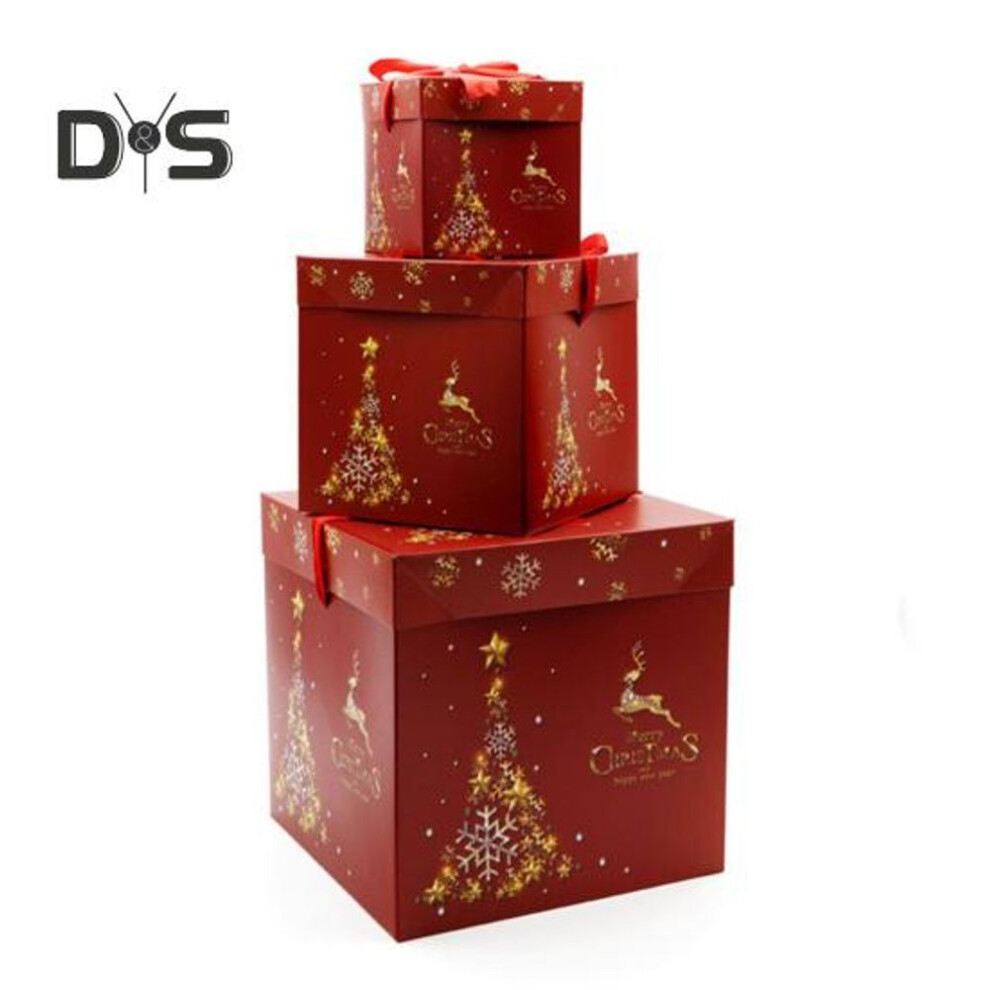 (as the picture, G) 3pcs Christmas Stackable Gift Boxes Xmas Tree Santa Snowman Nesting Box With Lids Holiday Party Supplies For Christmas Weddings Anniversaries