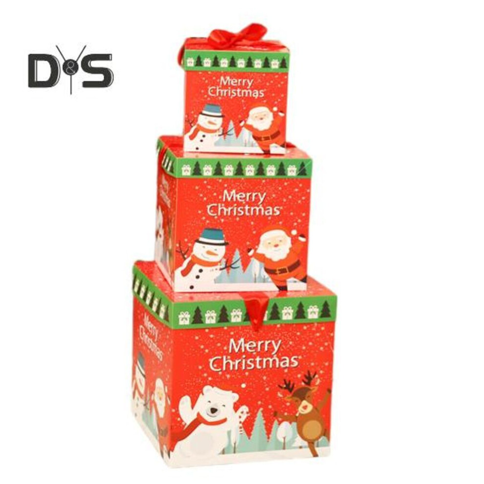 (as the picture, B) 3pcs Christmas Stackable Gift Boxes Xmas Tree Santa Snowman Nesting Box With Lids Holiday Party Supplies For Christmas Weddings Anniversaries