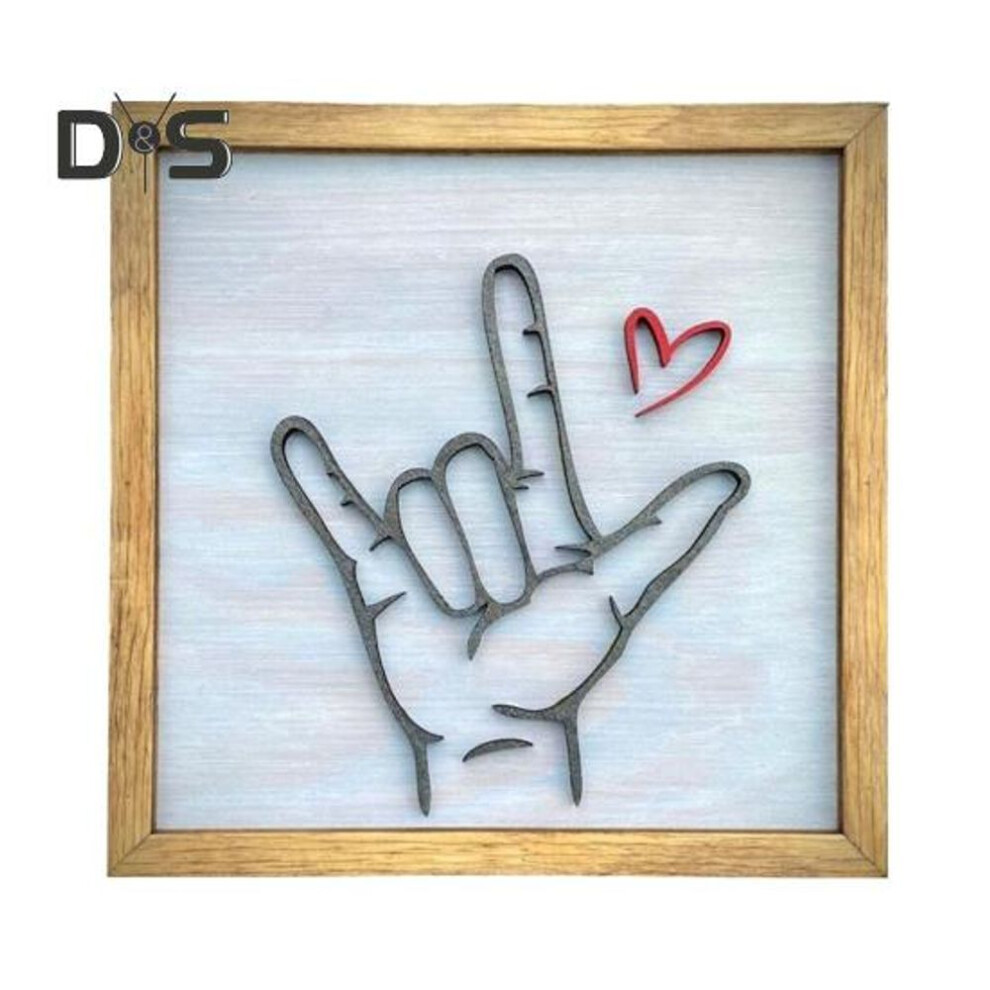(as the picture, M) Wooden Love Ornament I Love You Sign Language Decoration Farmhouse Home Decor Wall Art Photo Frame Gift For Valentine's Day Birthdays